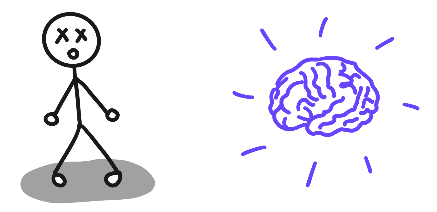 drawing of a dead body and a brain