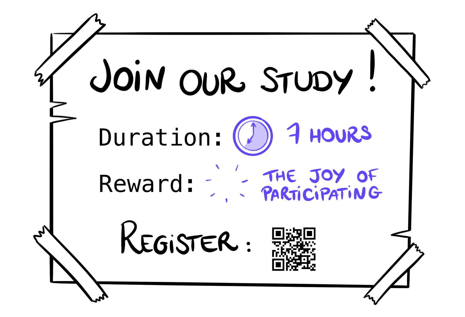 A flyer for a 7 hours user study where the reward is only the joy of participating.